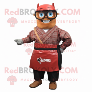 Rust Samurai mascot costume character dressed with a Oxford Shirt and Eyeglasses