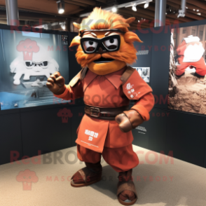 Rust Samurai mascot costume character dressed with a Oxford Shirt and Eyeglasses