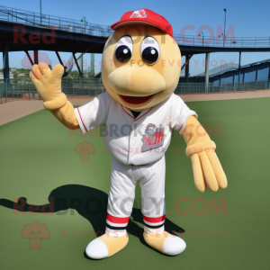 Cream Shrimp Scampi mascot costume character dressed with a Baseball Tee and Foot pads