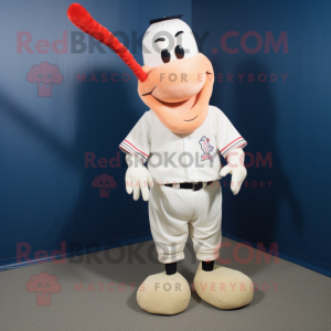 Cream Shrimp Scampi mascot costume character dressed with a Baseball Tee and Foot pads