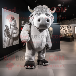 Silver Buffalo mascot costume character dressed with a Bodysuit and Handbags