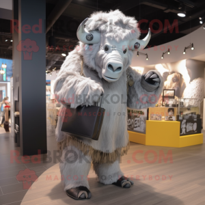 Silver Buffalo mascot costume character dressed with a Bodysuit and Handbags