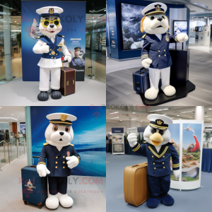 Navy Chief mascot costume character dressed with a Polo Tee and Briefcases