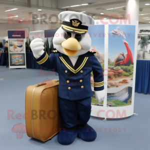Navy Chief mascot costume character dressed with a Polo Tee and Briefcases