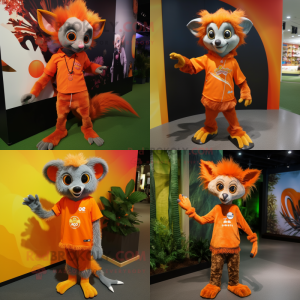 Orange Aye-Aye mascot costume character dressed with a Long Sleeve Tee and Anklets