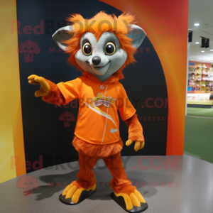 Orange Aye-Aye mascot costume character dressed with a Long Sleeve Tee and Anklets