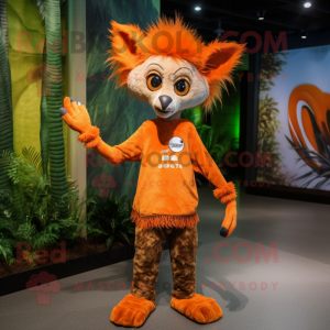 Orange Aye-Aye mascot costume character dressed with a Long Sleeve Tee and Anklets