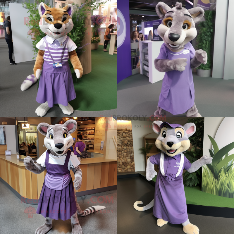 Lavender Thylacosmilus mascot costume character dressed with a Skirt and Belts