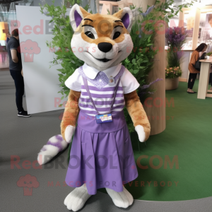 Lavender Thylacosmilus mascot costume character dressed with a Skirt and Belts