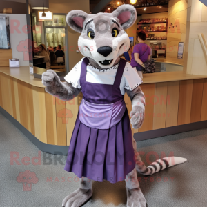 Lavender Thylacosmilus mascot costume character dressed with a Skirt and Belts