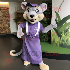 Lavender Thylacosmilus mascot costume character dressed with a Skirt and Belts