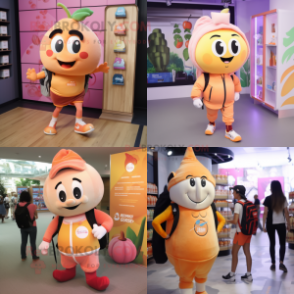 Peach Scented Candle mascot costume character dressed with a Joggers and Backpacks