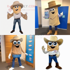 Tan Oyster mascot costume character dressed with a Bootcut Jeans and Ties