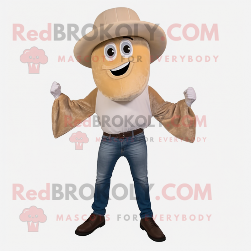 Tan Oyster mascot costume character dressed with a Bootcut Jeans and Ties