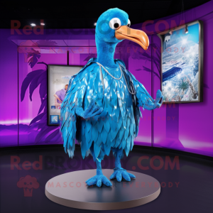 Blue Flamingo mascot costume character dressed with a Raincoat and Necklaces