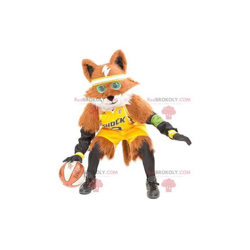 Mascote raposa laranja e branca toda peluda - Redbrokoly.com