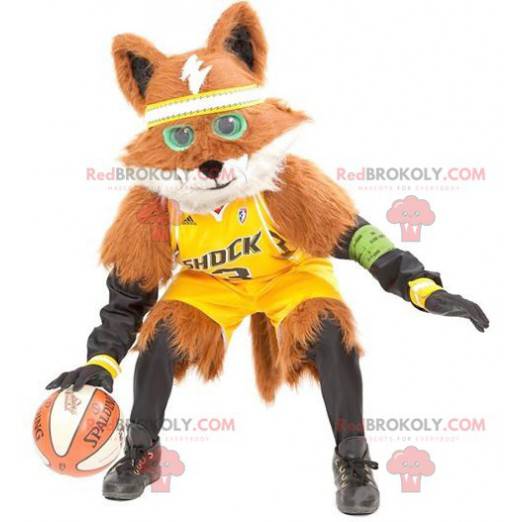 Mascote raposa laranja e branca toda peluda - Redbrokoly.com