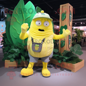 Lemon Yellow Cabbage mascot costume character dressed with a Cargo Shorts and Bracelet watches