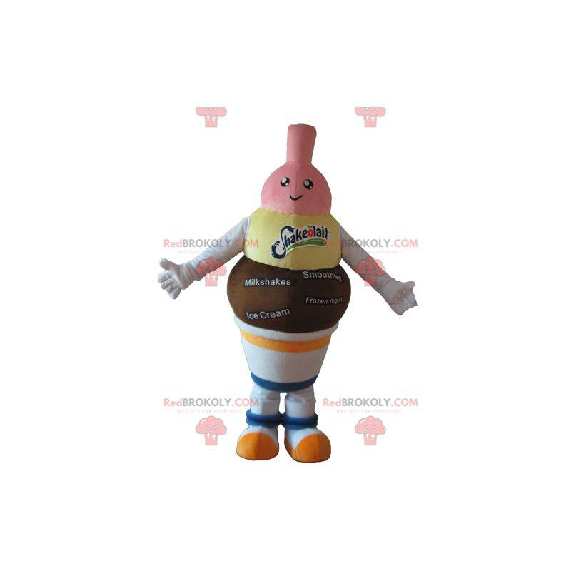 Mascote do sorvete de morango com chocolate e baunilha -