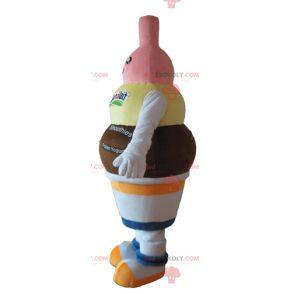 Mascota de helado de fresa de chocolate y vainilla -