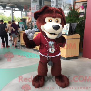 Fantasia de mascote de cachorro vinho com bermuda e pulseiras - Cachorros mascotes - REBROKO_207118 - RedBrokoly.com