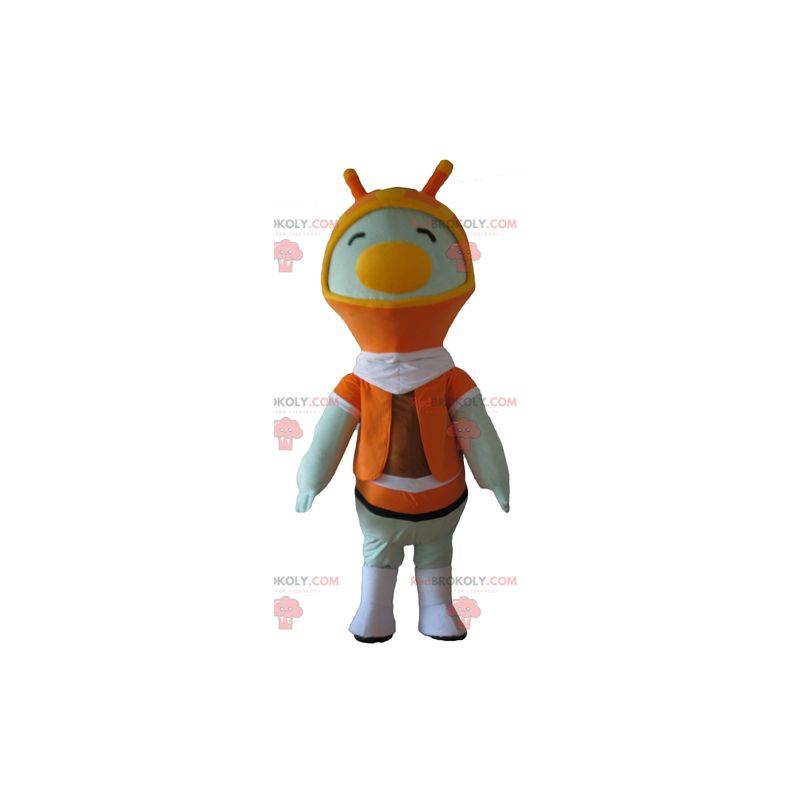 Mascotte d'oiseau blanc de pingouin avec une cagoule orange -