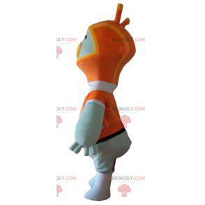 Mascotte d'oiseau blanc de pingouin avec une cagoule orange -