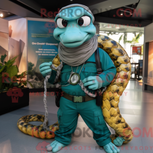 Cyan Anaconda maskot drakt...
