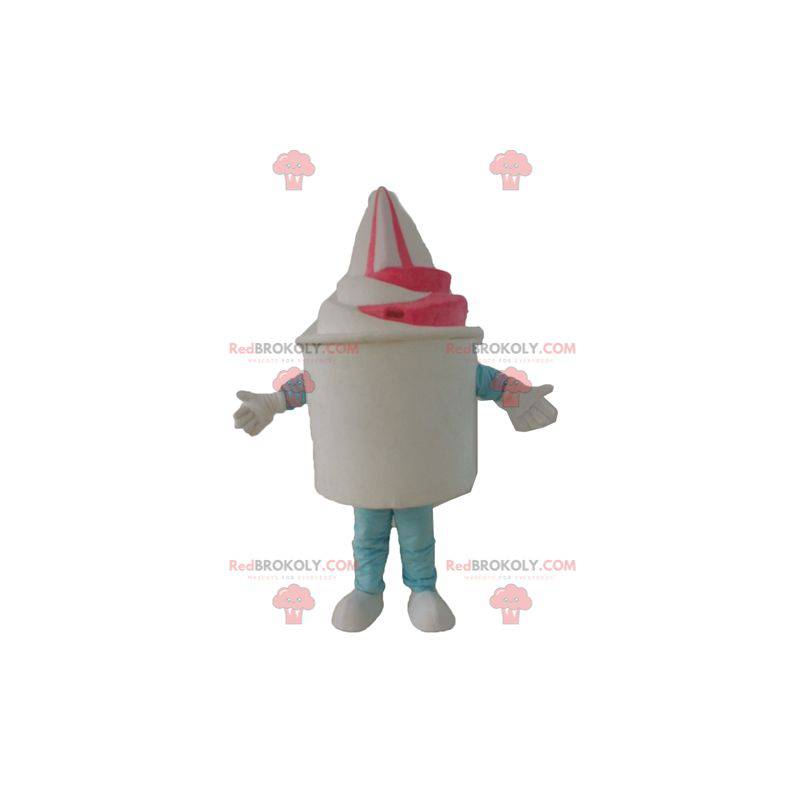 Ice cream pot mascotte wit en roze ijs - Redbrokoly.com