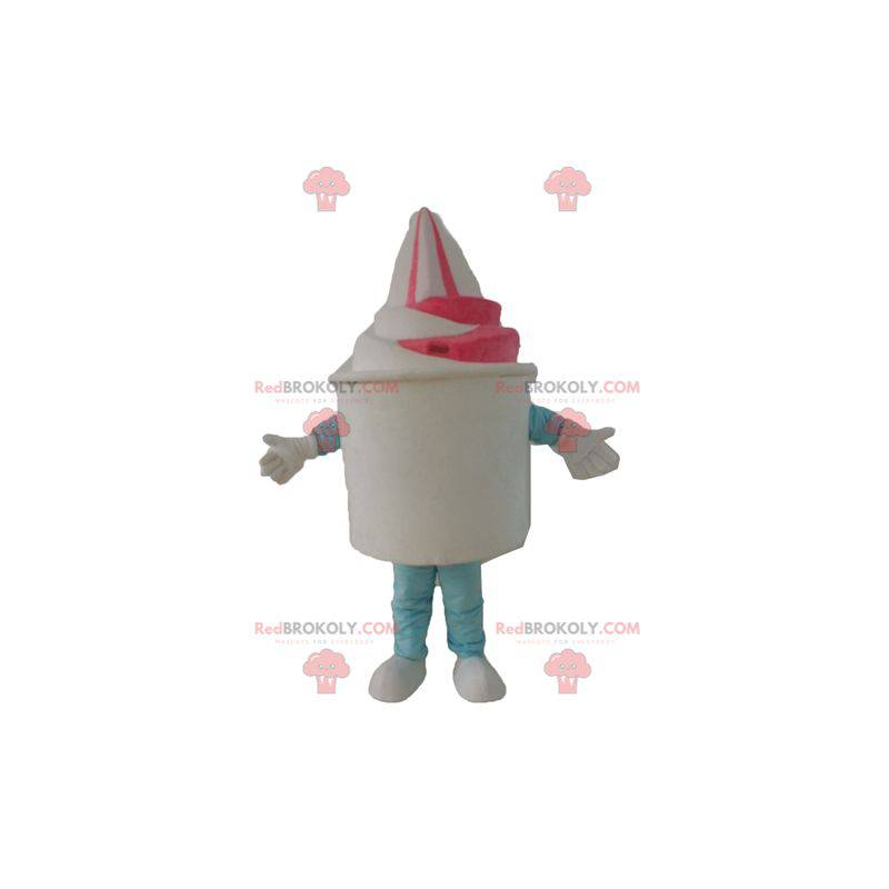Iskremgryte maskot hvit og rosa iskrem - Redbrokoly.com