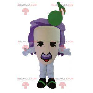 Musicista mascotte testa gigante con capelli viola -