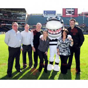 Big black and white shark mascot with blue eyes - Redbrokoly.com