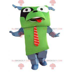 Giant and funny green and gray dog mascot with a tie -