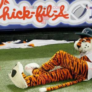 Zwart-wit oranje tijger mascotte met dreadlocks - Redbrokoly.com