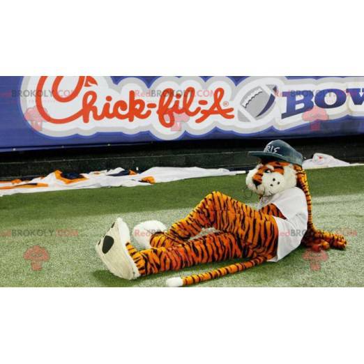 Black and white orange tiger mascot with dreadlocks -