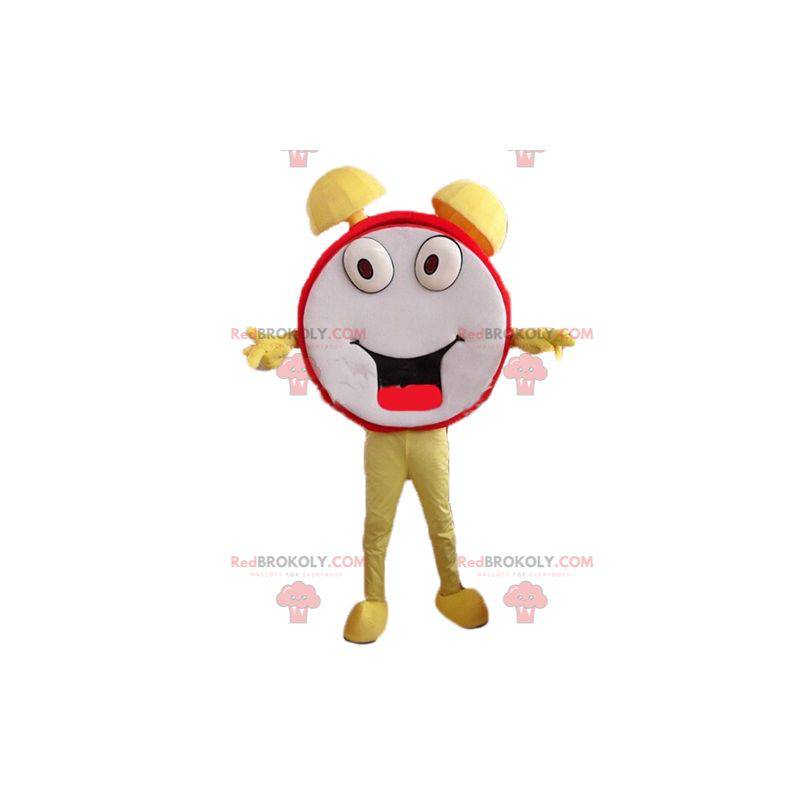 Mascot despertador rojo amarillo y blanco divertido y sonriente