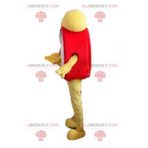 Mascot vekkerklokke rød gul og hvit morsom og smilende -