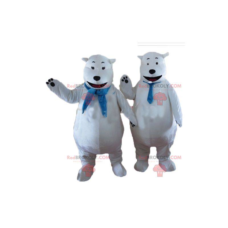 2 maskotki misia polarnego z niebieskim szalikiem -
