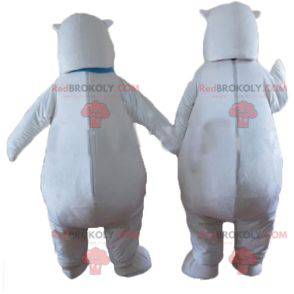 2 mascottes d'ours blancs avec une écharpe bleue -