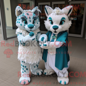 Teal Lynx mascot costume...
