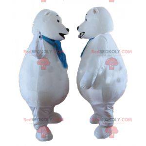 2 mascotte di orso polare con una sciarpa blu - Redbrokoly.com