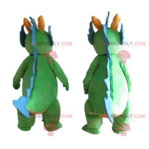 2 cute and colorful green and blue dinosaur mascots -