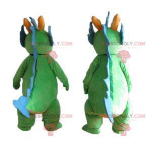 2 simpatiche e colorate mascotte di dinosauro verde e blu -