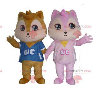 2 eekhoornmascottes de ene bruin de andere roze - Redbrokoly.com