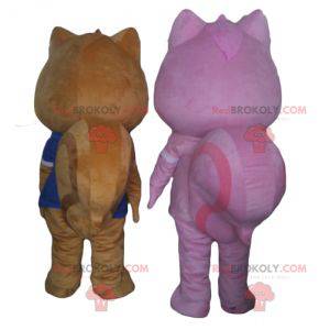 2 eekhoornmascottes de ene bruin de andere roze - Redbrokoly.com