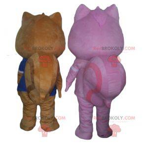 2 esquilos mascotes, um marrom e o outro rosa - Redbrokoly.com