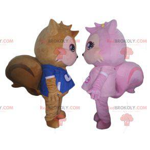 2 esquilos mascotes, um marrom e o outro rosa - Redbrokoly.com