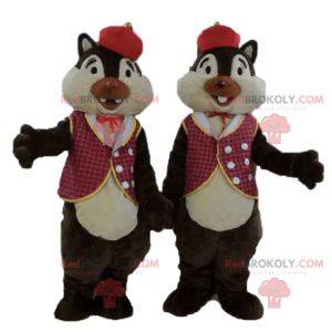2 Tic et Tac squirrel mascots in traditional outfits -