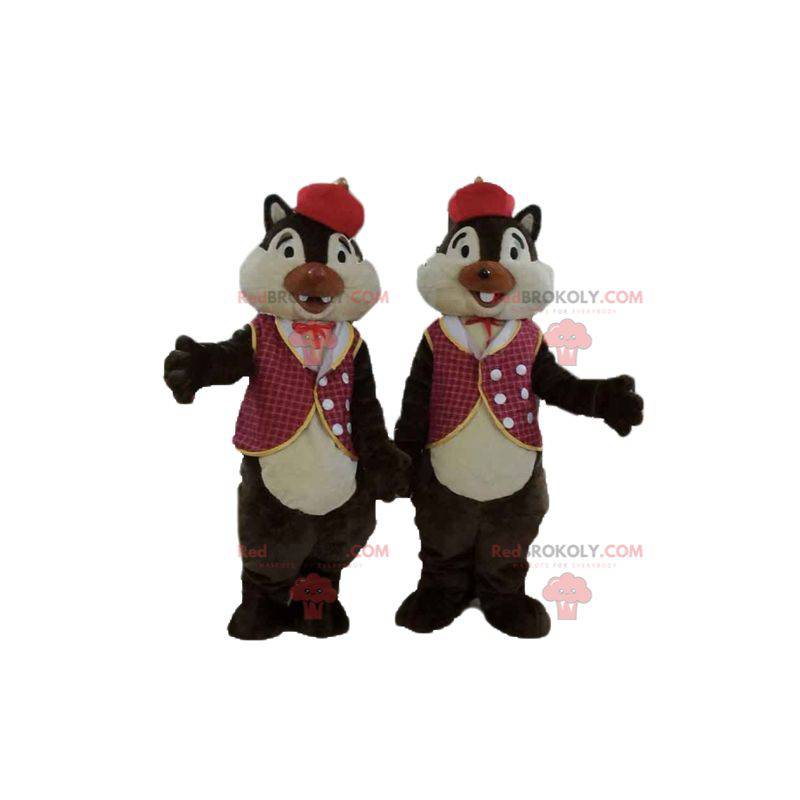 2 mascottes d'écureuils de Tic et Tac en tenues traditionnelles