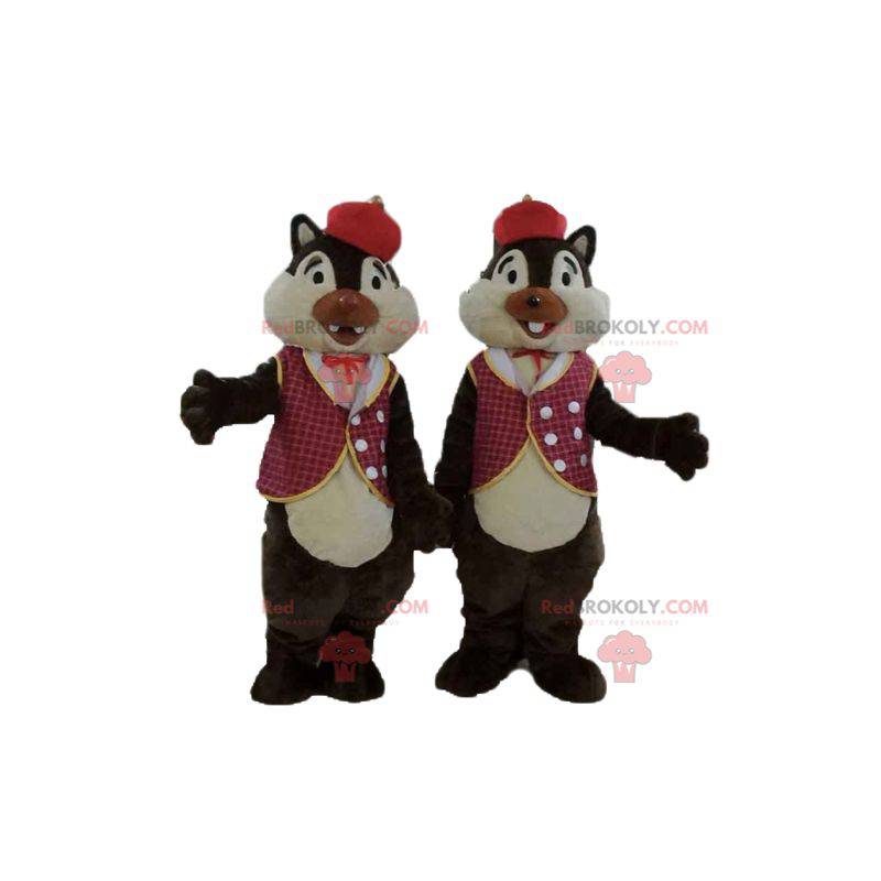 2 Tic et Tac-eekhoornmascottes in traditionele outfits -